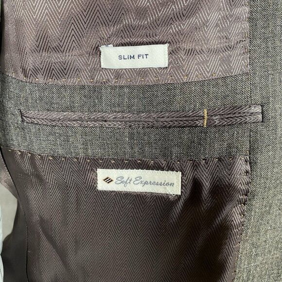 Joseph Abboud Sport Coat 41R Zignone Italy Super 100s Wool Taupe Peak Lapel Slim - Picture 9 of 16